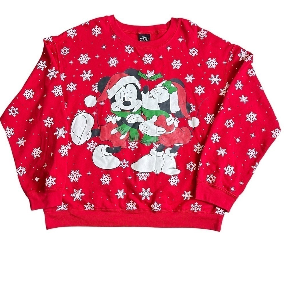 Disney Mickey Minnie Snowflakes Holiday Graphic Sweatshirt Red Juniors XL